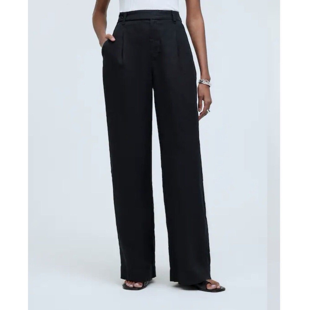 Madewell 6 The Harlow Wide Leg Pant Black Linen